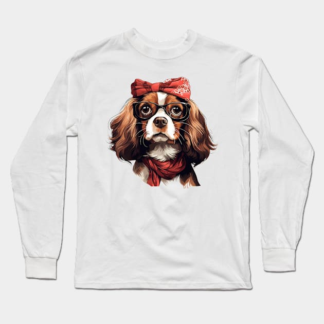 Fancy Cavalier King Charles Dog Long Sleeve T-Shirt by Chromatic Fusion Studio